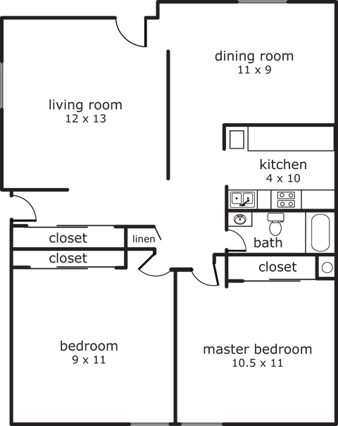 Firwood Village 2 Bed 1 Bath 715 SF